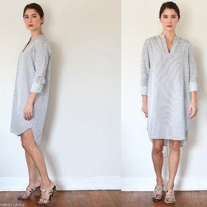 EVERLANE $130 00 XS Split Neck Silk Shirt Dress Tunic in Stripe